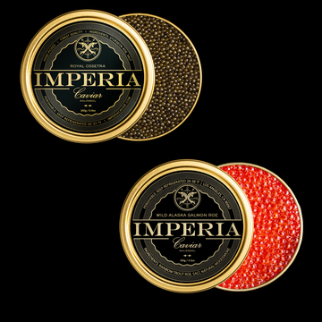 two tins of imperia caviar and roe