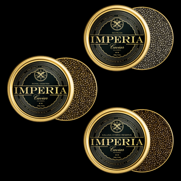 three tins of sturgeon roe